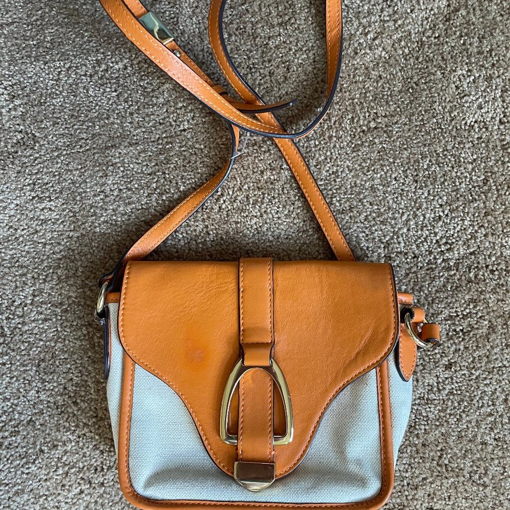 G.I.L.I. Orange cream canvas Leather Small Crossbody Bag